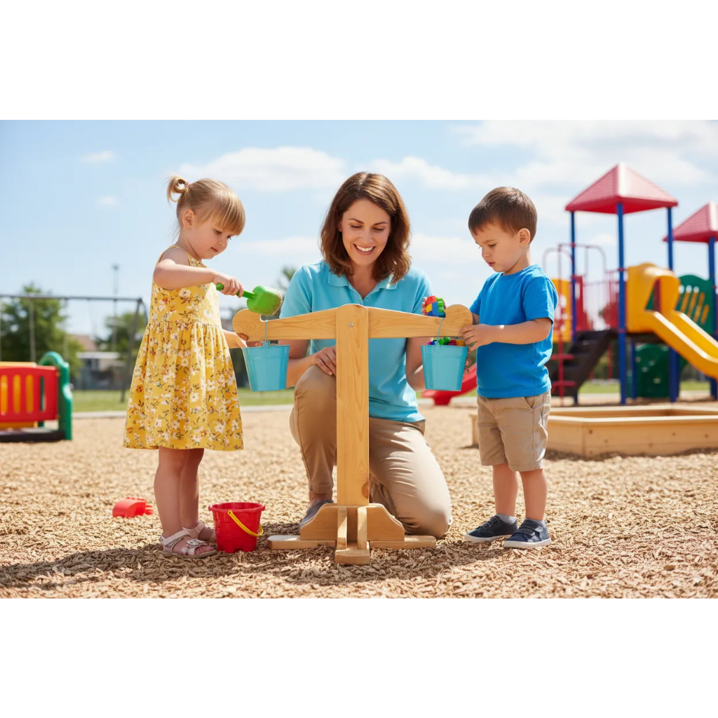 Wooden Balance Scale with Buckets