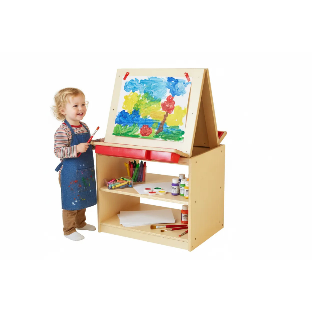 Double-Sided Art Easel with Storage Shelves
