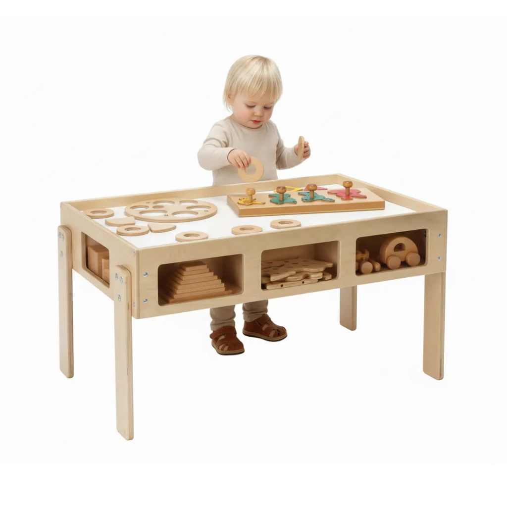 Wooden Light Table with Storage Cubbies