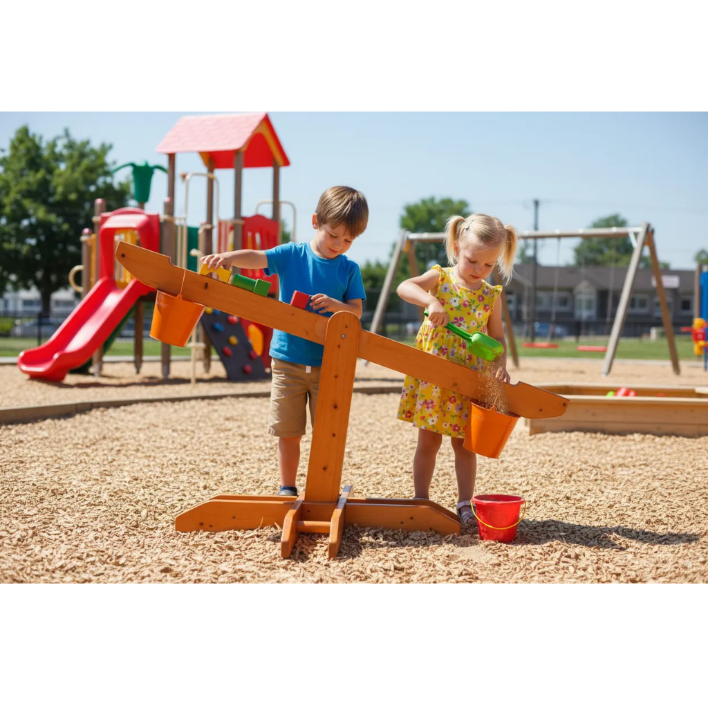 Large Wooden Balance Scale with Buckets