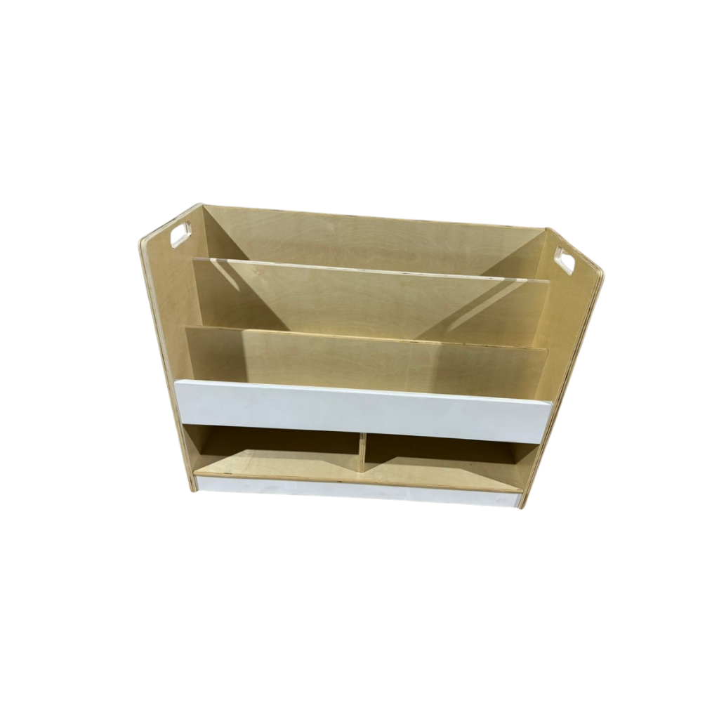 Front-Facing Bookshelf with Storage Cubby