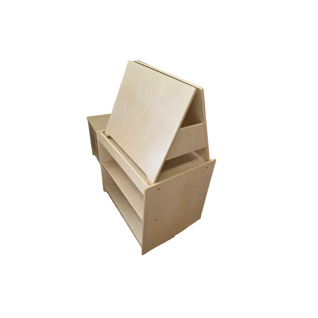 Angled Whiteboard Display Unit (with Storage Shelves)