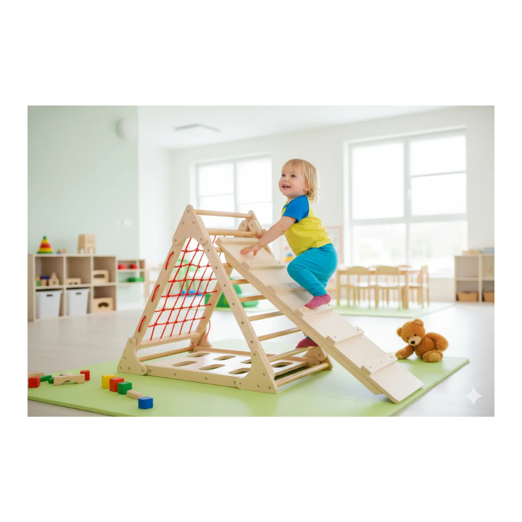 Indoor Birch Climbing Triangle Set - Ladder & Slide Combo